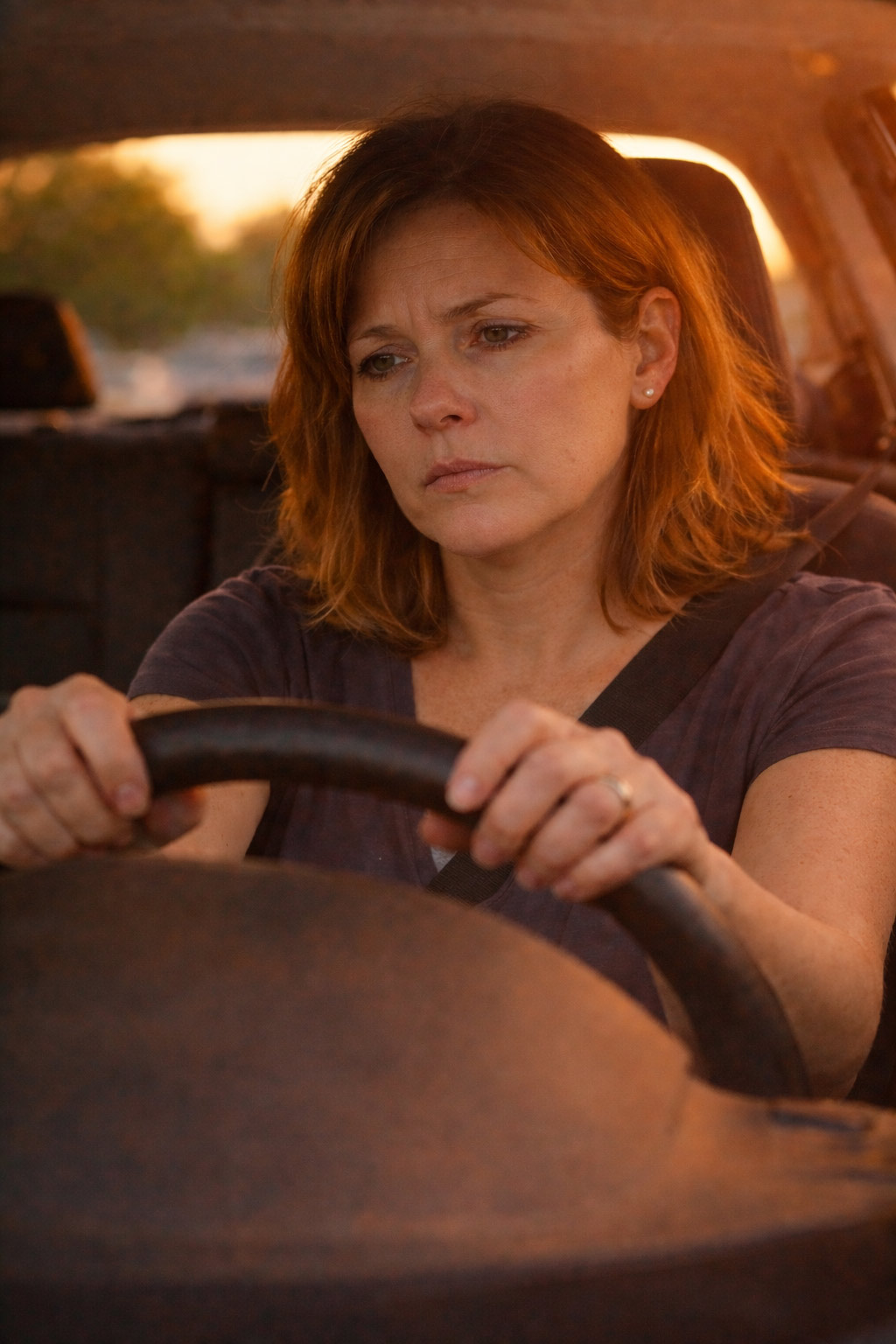 Exhausted woman sitting in car